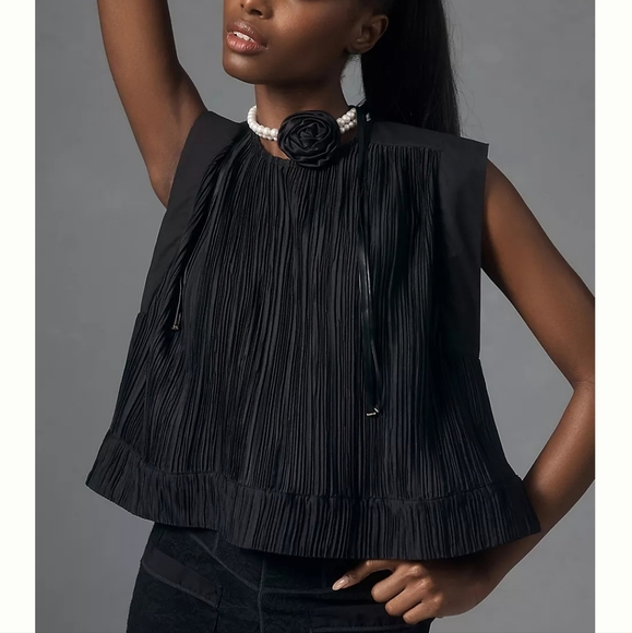 ANTHROPOLOGIE $CREW NECK PLISSE TOP - Picture 1 of 7